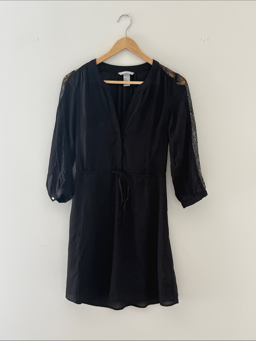 H&M Black Mini Dress with Lace Sleeve Detail